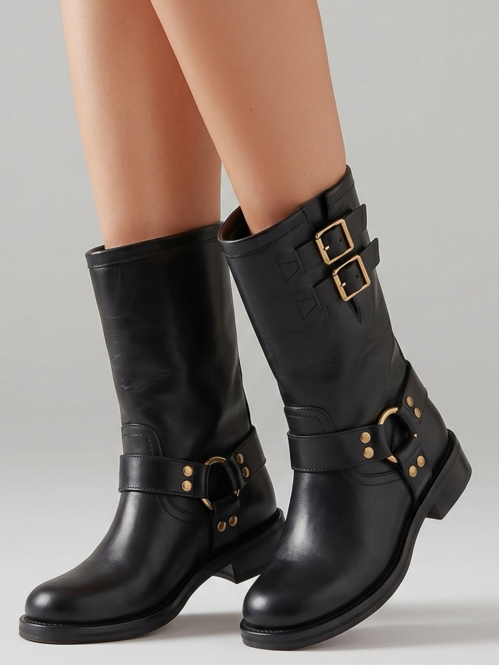 Celine Black Boots with Gold Accents